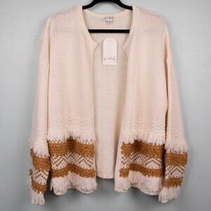 Wonderly cream and tan fringe open cardigan NWT-XL